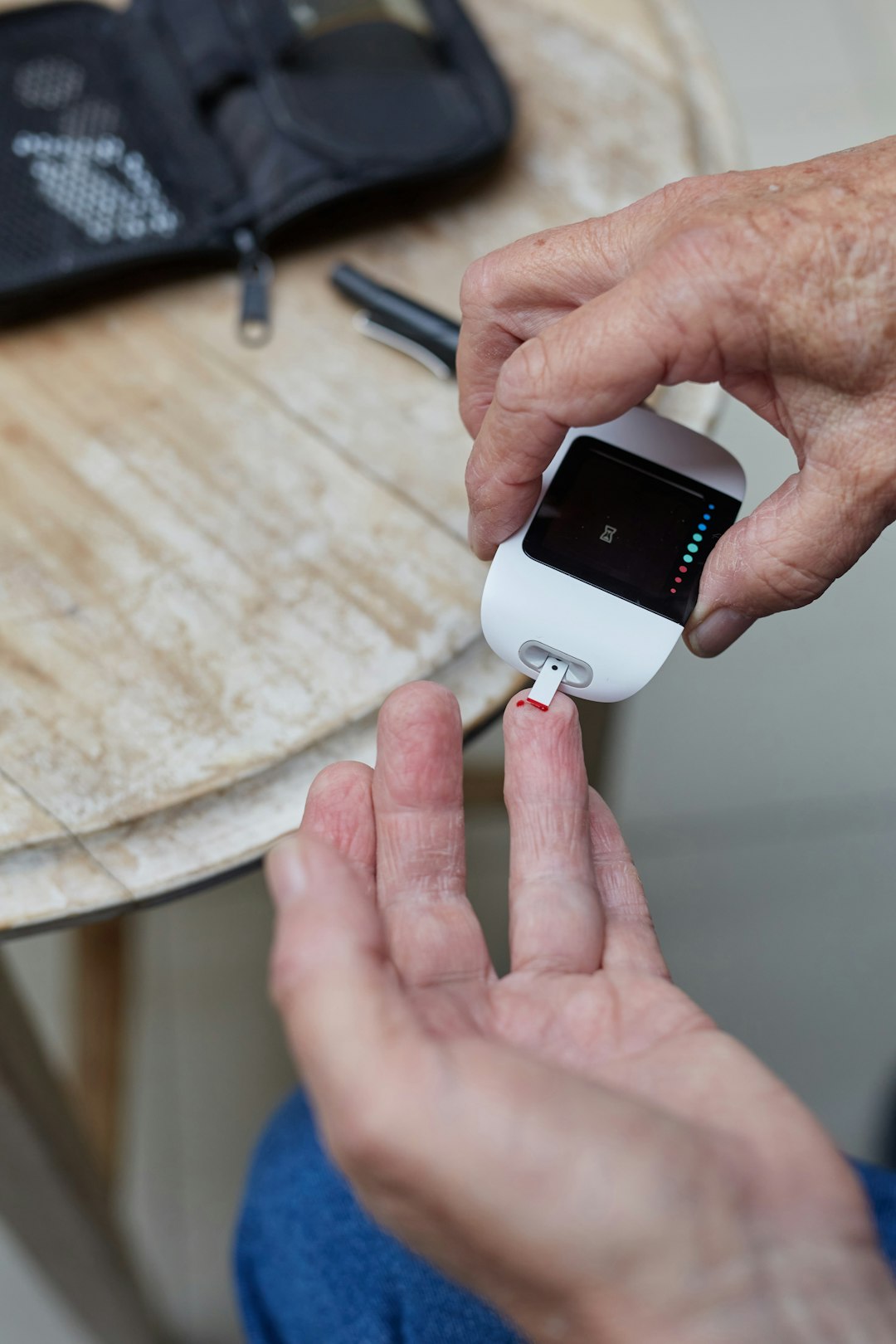Blood sugar testing using a gluco-meter for Type 1 or Type 2 diabetes.